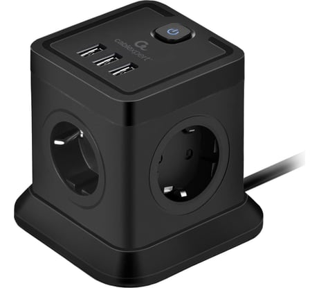 Сетевой фильтр Cablexpert Tower 4р, 10А, 3xUSB, 3.1А, 2м, ур.защиты 2+, черный, коробка TWR-4-U3-B-2