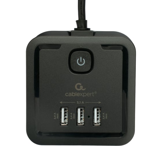 Сетевой фильтр Cablexpert Tower 4р, 10А, 3xUSB, 3.1А, 2м, ур.защиты 2+, черный, коробка TWR-4-U3-B-2
