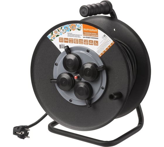 Силовой удлинитель TDM ELECTRIC ухз16-004 металлическая катушка, а3, 4 места, ip44, 40 м, кг, 4000 вт, народный SQ1307-0171