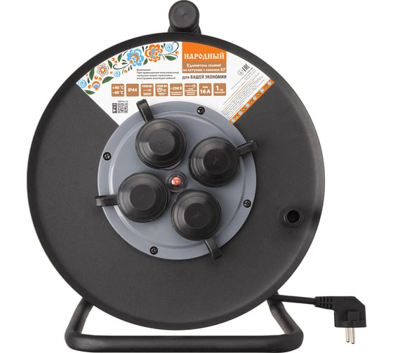 Силовой удлинитель TDM ELECTRIC ухз16-004 металлическая катушка, а3, 4 места, ip44, 40 м, кг, 4000 вт, народный SQ1307-0171