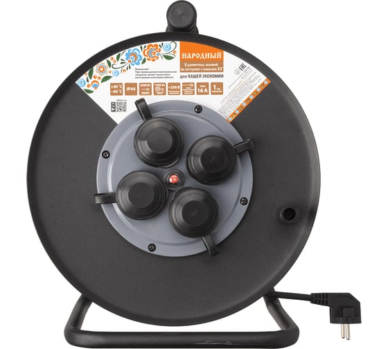 Силовой удлинитель TDM ELECTRIC ухз16-004 металлическая катушка, а3, 4 места, ip44, 50 м, кг, 3500 вт, народный SQ1307-0162