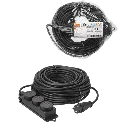 Силовой удлинитель-шнур TDM ELECTRIC каучук, кг, ip44, 3 гнезда, с заземлением, 4000 вт, 30 м, народный SQ1307-0248