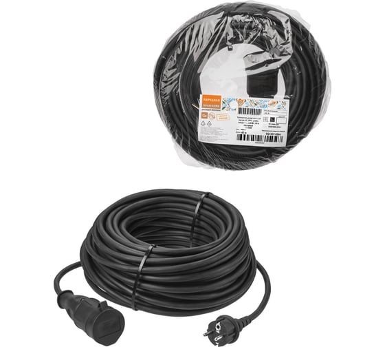 Силовой удлинитель-шнур TDM ELECTRIC каучук, кг, ip44, штепсельное гнездо, с заземлением, 4000 вт, 40 м, народный SQ1307-0244 1