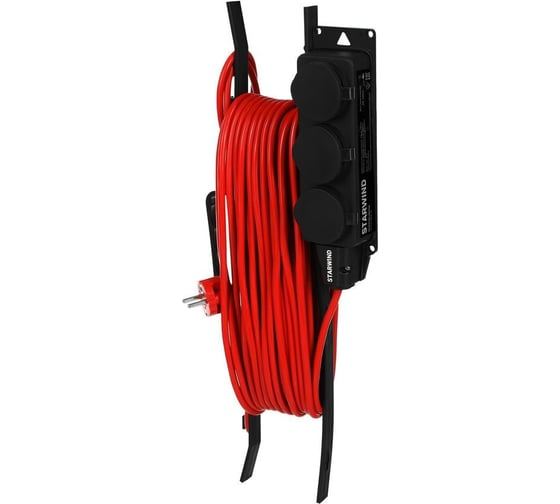Силовой удлинитель STARWIND ST-PS3.20/B 3x1.0 кв.мм, 3 розетки, 20м, ПВС, 10A, пластиковая рамка, оранжевый 1781465