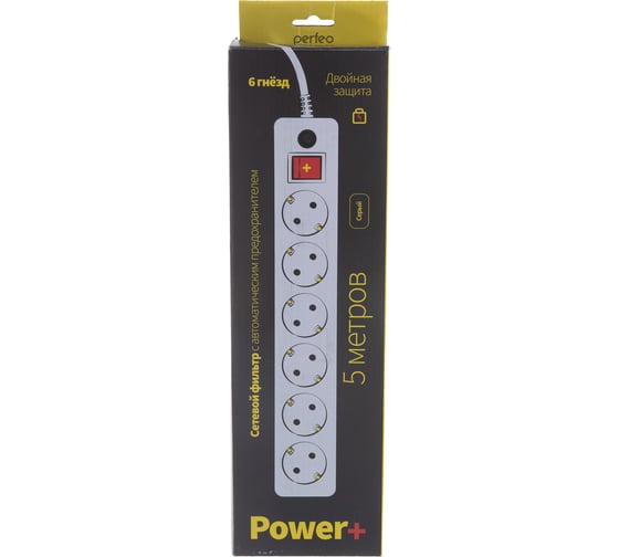 Сетевой фильтр PERFEO POWER+ 5,0м 6 розеток серый 30 012 506
