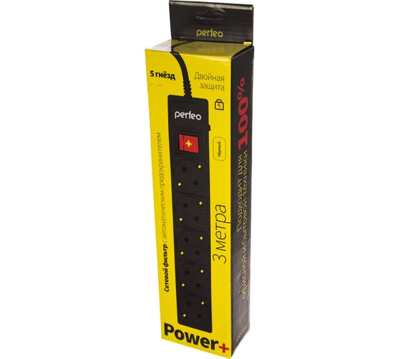 Сетевой фильтр PERFEO POWER+ 3,0м 5 розеток черный 30 012 491