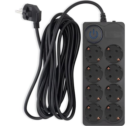 Сетевой фильтр IPPON BK-8-EU-5-10-B 5м, 8 розеток, черный, коробка 1804819