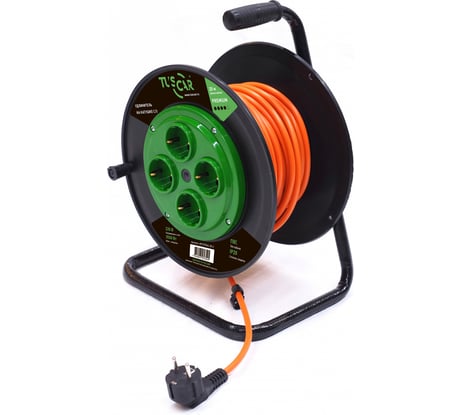 Электрический силовой удлинитель TUSCAR 20м, 4 розетки, на пласт. катушке, с/з пвс 3x1,5, 4квт 401331044-20-2