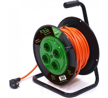 Электрический силовой удлинитель TUSCAR 20м, 4 розетки, на пласт. катушке, с/з пвс 3x2,5, 4квт 401331144-20-2