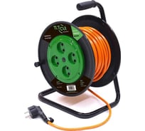 Электрический силовой удлинитель TUSCAR 50м, 4 розетки, на пласт. катушке, б/з пвс 2x2,5, 4квт 401330544-50-2