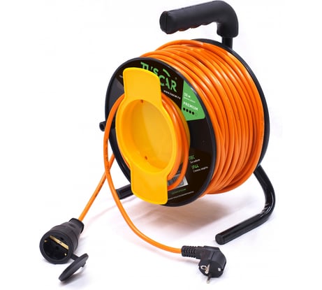 Электрический силовой удлинитель TUSCAR 50м, 1 розетка, на пласт. катушке, б/з пвс 2x2,5, 4квт 401530514-50-2