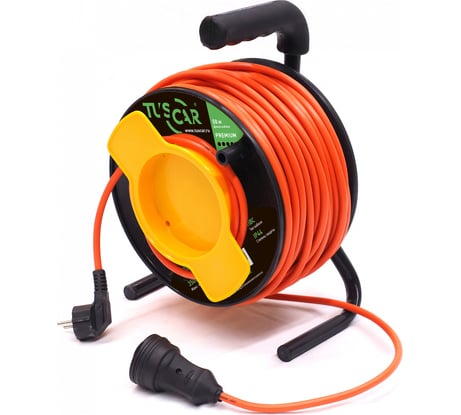 Электрический силовой удлинитель TUSCAR 50м, 1 розетка, на пласт. катушке, с/з пвс 3x1,5, 3,5квт 401531014-50-2