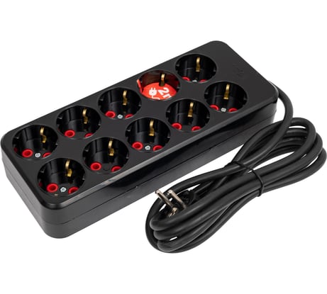 10-местный удлинитель AY-KA 2м., 16А, 250В, с заземлением, черный, ПВС 3x1,5 мм 7901002