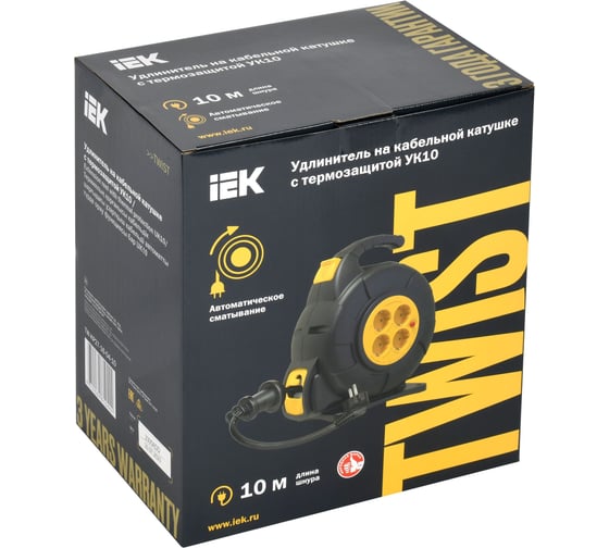 Удлинитель IEK Twist катушка ук10 4мест. 2p+pe/10м, 3x1,5мм2, автосмотка TW-KP27-16-04-10
