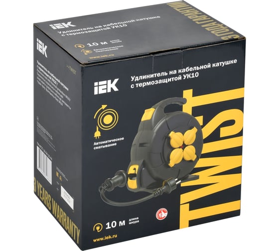 Удлинитель IEK Twist катушка ук10 2p+pe/10м, 3x1,5мм2, КГ, автосмотка, ip44 TW-KP27-16-04-10-44