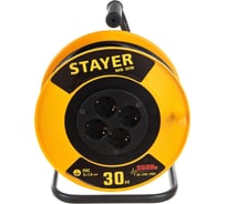 Удлинитель на катушке Stayer MS 315, 30 м, 3500 Вт, заземление, 4 гнезда, ПВС 3x1,5 кв мм, 55078-30
