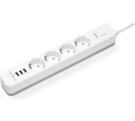 Сетевой фильтр PERFEO POWER STREAM 2500W 2.0 м, 4 розетки, 3 USB, белый 30016450 30016449