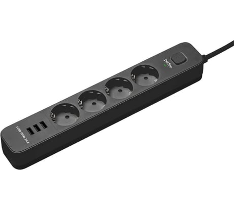 Сетевой фильтр PERFEO POWER STREAM 2500W 2.0 м, 4 розетки, 3 USB, черный 30016438 30016450