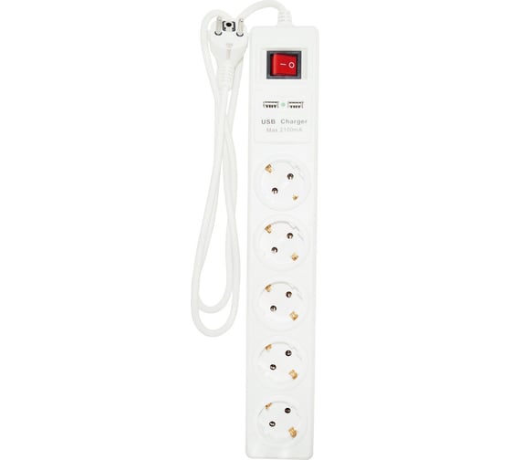 Удлинитель Jilion U-5g-3m-Z-V-USB с 5 евророзетками и 2 USB-портами (с/з, с/в) 3 м 9534321 1