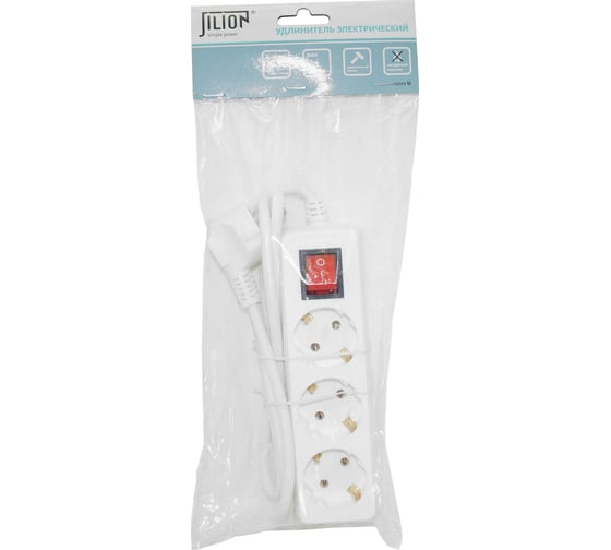 Удлинитель Jilion U-3g-5m-Z-V-c с 3 евророзетками (с/з, с/в) 5 м SIMPLE 9534062