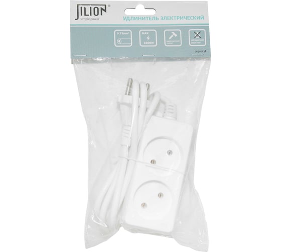 Удлинитель Jilion U-2g-3m-c с 2 евророзетками (б/з) 3 м SIMPLE 9534022