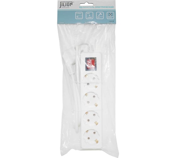 Удлинитель Jilion U-4g-3m-Z-V-c с 4 евророзетками (с/з, с/в) 3 м SIMPLE 9534066