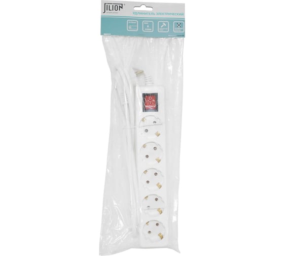 Удлинитель Jilion U-5g-5m-Z-V-c с 5 евророзетками (с/з, с/в) 5 м SIMPLE 9534072