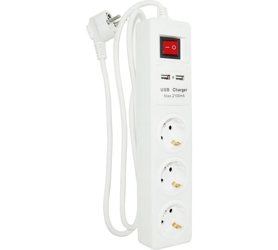 Удлинитель Jilion U-3g-1.5m-Z-V-USB с 3 евророзетками и 2 USB-портами (с/з, с/в) 1.5 м 9534300