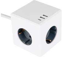 3-местный удлинитель STEKKER Hm10-41-01 с заземлением, 3x1мм2, 1.5м, 250в, 16а, 2usb+1с, 5v 3,1а, серия comfort, белый, 49571