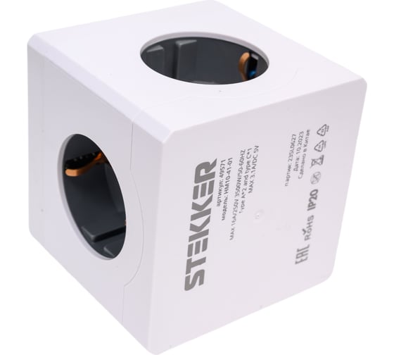 3-местный удлинитель STEKKER Hm10-41-01 с заземлением, 3x1мм2, 1.5м, 250в, 16а, 2usb+1с, 5v 3,1а, серия comfort, белый, 49571
