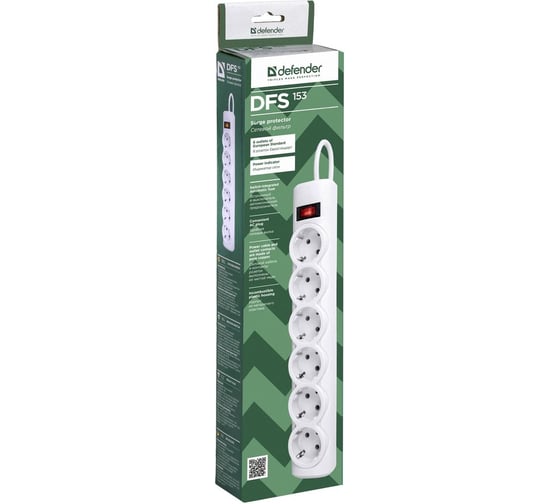 Сетевой фильтр Defender DFS 153 3 м, белый, 6 розеток 99490