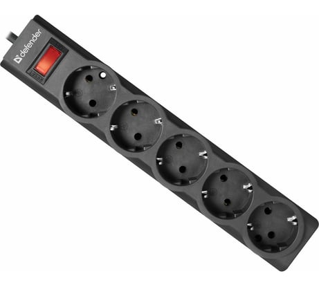Сетевой фильтр Defender ES largo 1.8 черный, 1,8 м, 5 розеток 99497
