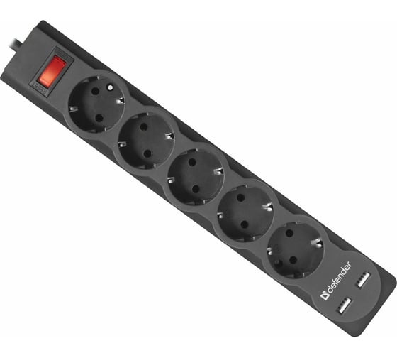 Сетевой фильтр Defender DFS 751 1,8 м, 5 розеток, 2xUSB, 2.1A 99751