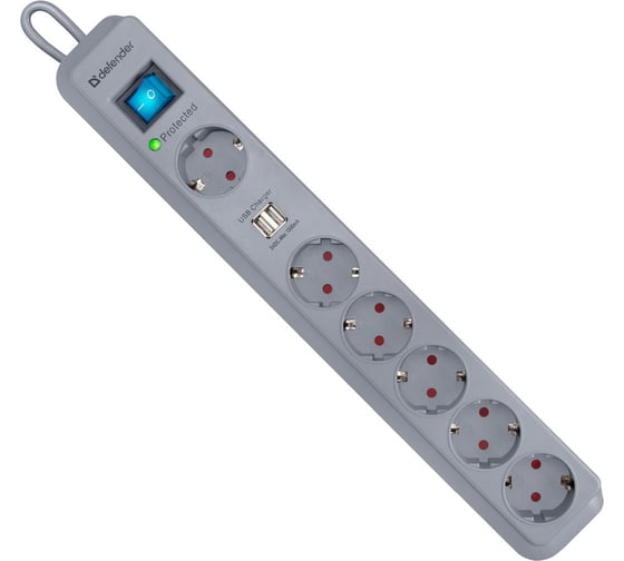 Сетевой фильтр Defender DFS 501 2,0м, 2 USB-порта, 6 розеток 99051 1
