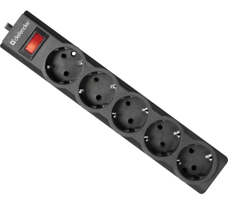 Сетевой фильтр Defender ES largo 5 черный, 5,0 м, 5 розеток 99499