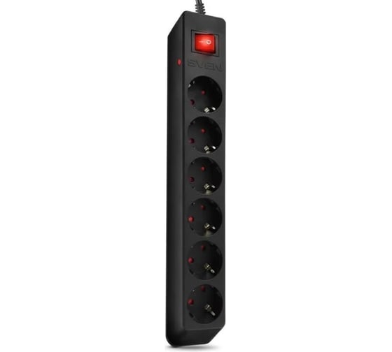 Фильтр SVEN optima 1,8 м (6 розеток с защитными шторками) черный, цветная коробка SV-021016