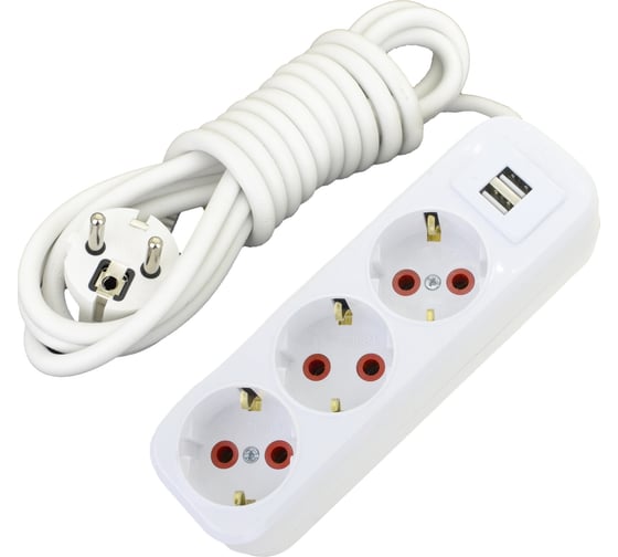3-местный удлинитель AY-KA с заземлением, с USB, 3м, ПВС 3x1 мм 7730203