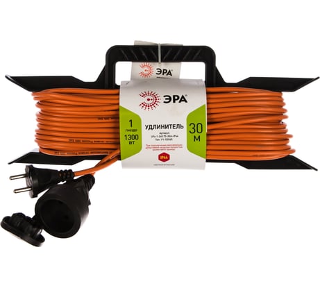 Силовой удлинитель ЭРА UFx-1-2x0.75-30m-IP44 на рамке, без заземления, 1 гнездо, 30м, ПВС 2x0.75 Б0046822