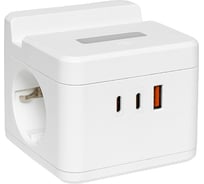 Удлинитель EKF "Куб" 2 гнезда USB + 2Type C с быстрой зарядкой, подставкой под телефон и ночником 1,3 метра 1мм2 UBA-CUB-2-FC