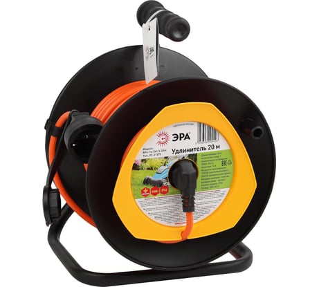 Силовой удлинитель ЭРА RPx1e3x1.5-20m, на пластиковой катушке, с заземлением, 20м, 1 гнездо, ПВС 3х1.5 Б0046837