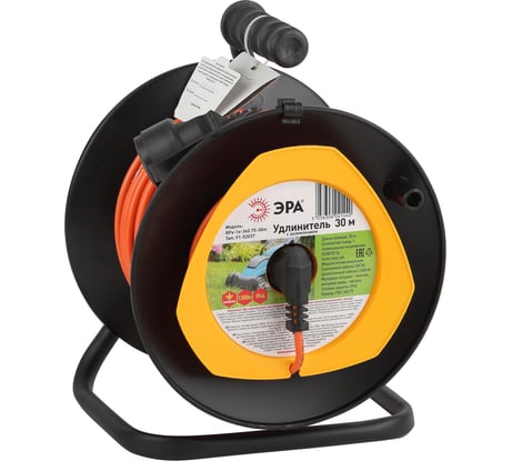 Силовой удлинитель ЭРА RPx1e3х0.75-30m на пластиковой катушке, с заземлением, 1 гнездо, 30м, ПВС 3х0.75 Б0043046