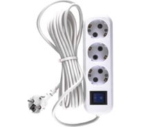 Бытовой удлинитель DENZEL с заземлением и выключателем, 5м, 3 роз. 95973