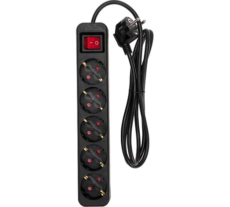 Удлинитель REXANT STANDARD 5 гнезд, 3x1,0мм2, с/з, с выключателем, 1,5 м, черный 13-4037