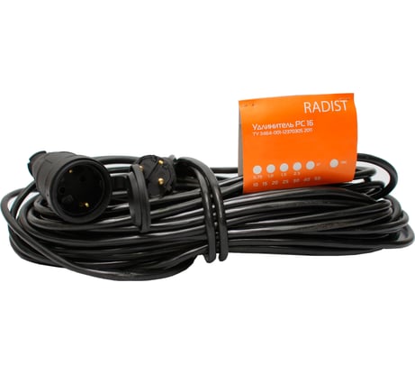 Удлинитель Радист РС16 10А 1 гнездо 3*0,75 10м IP44 чёрный 2598