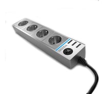 Розеточный блок 4-х местный + 3 USB WERKEL W6514945 серебряный рифленый a051458
