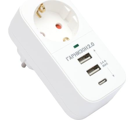 Сетевой фильтр Гарнизон 2.0 мультипорт розеточный, 1р, 16а, 1xtype-c, 2хusb, ур.защиты 2+, белый, SKT-1-CU2-W