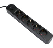 Сетевой фильтр Гарнизон 2.0, 5р, 10а, 5м, ур.защиты 2+, черный, пакет, EPS-5-B-5