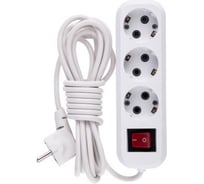 Удлинитель бытовой с заземлением и выключателем DENZEL 4м, 3 роз 10A, 95972