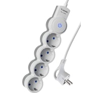 Удлинитель КОСМОС 1.5м, ПВС 3x0.7, 4 гнезда, заземление, выключатель 10А бело-серый YKsm1.5m-4g-Z-V10A-W 31634151