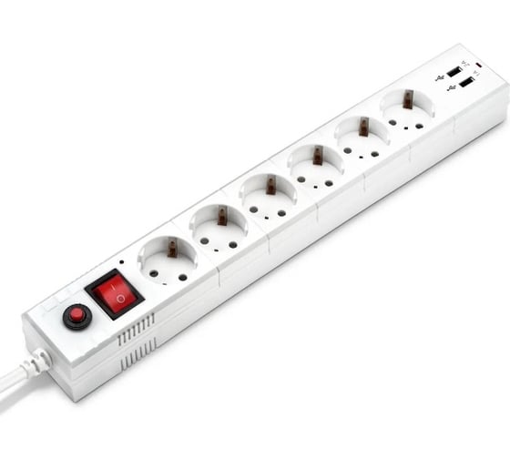 Сетевой фильтр BURO BU-SP3_USB_2A-W 3м (6 розеток) белый (коробка) 992311